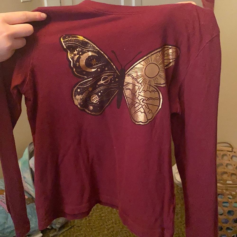 Butterfly burgundy long sleeve